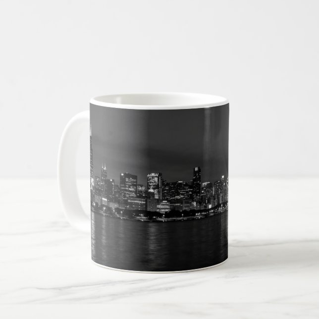 Chicago Night Cityscape Grayscale café Mug (Devant gauche)
