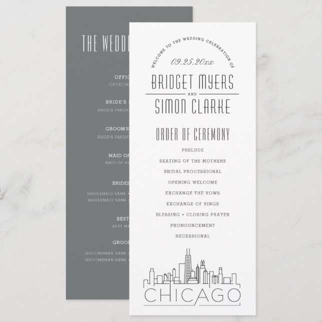 Chicago | Programme Moderne de Mariage Déco (Devant / Derrière)