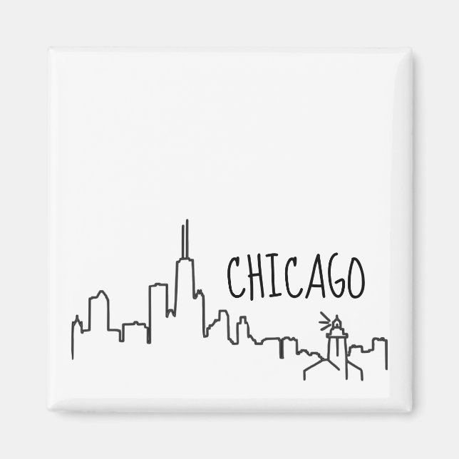 Chicago Skyline avec petit aimant Lighthouse - 2x2 (Devant)