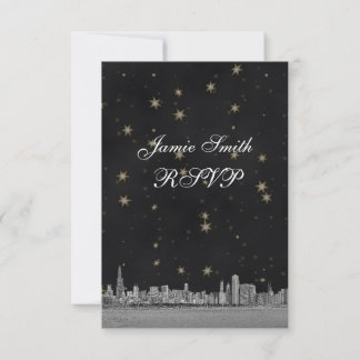 Chicago Skyline Black Gold Star RSVP avec Menu
