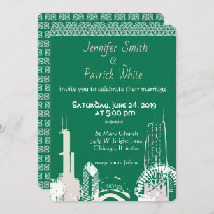 Chicago Skyline Emerald lace élégante Invitation