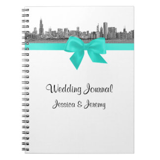 Chicago Skyline Etchd BW Aqua Carnet Journal