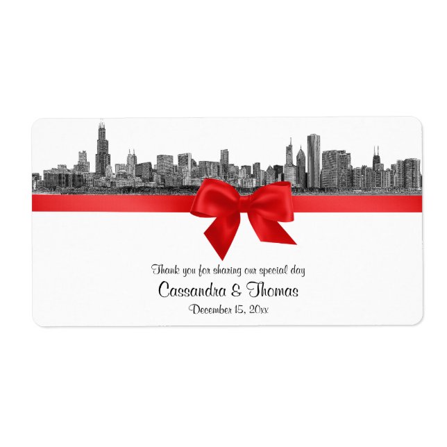 Chicago Skyline Etched BW Red Wine Étiquette H (Devant)