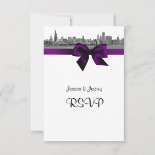 Chicago Skyline Etted BW Purple RSVP #2