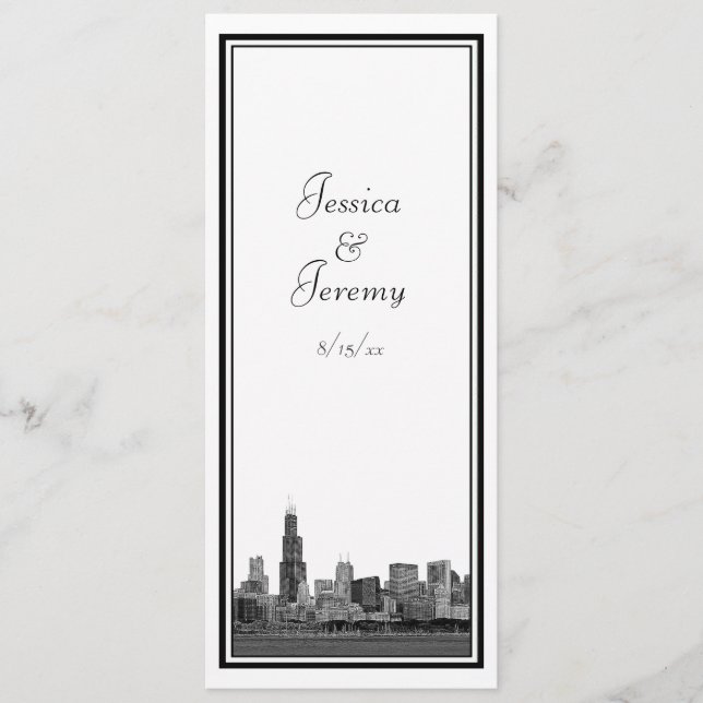 Chicago Skyline Gravé Cadre Programme de Mariage M (Devant)