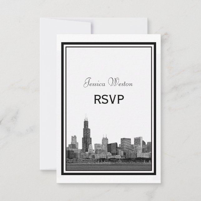 Chicago Skyline Gravé Cadre RSVP (Devant)