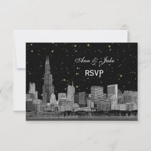 Chicago Skyline Gravé Étoile DIY Fond RSVP #2