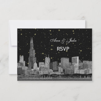 Chicago Skyline Gravé Étoile DIY Fond RSVP #2