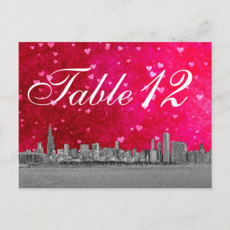 Chicago Skyline Hot Rose Red Heart Numéro de table