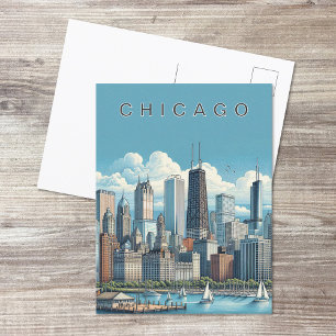 Chicago Skyline Moderne Carte Postale Bleue
