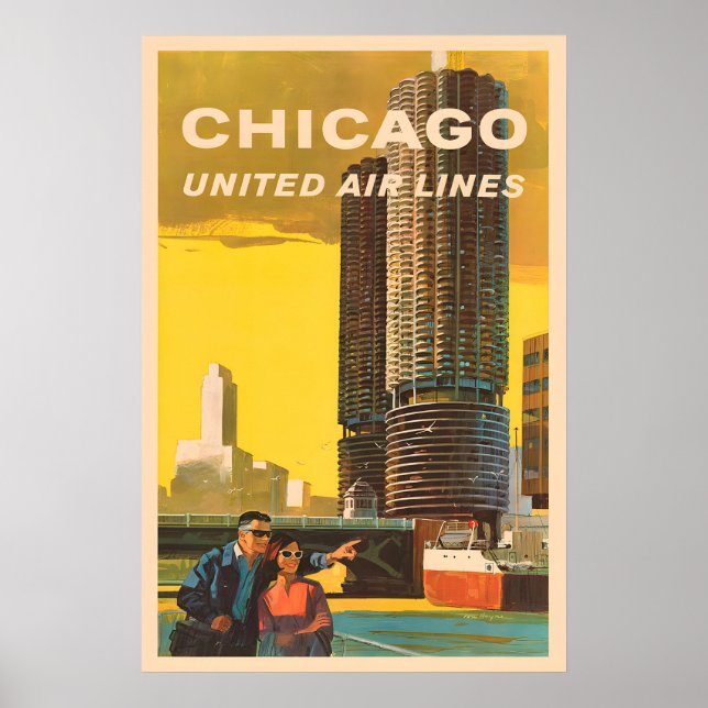 Chicago - United Air Lines Affiche de voyage vinta (Devant)