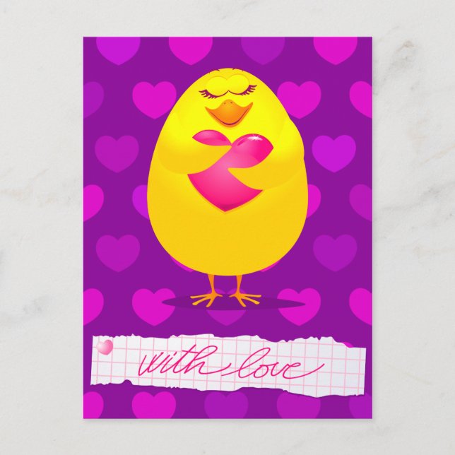 Chick doux amoureux du message, carte postale (Devant)