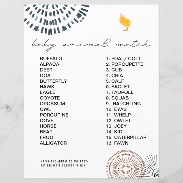 Chick rose Bow Baby shower animal match jeu (Devant)