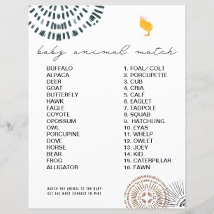 Chick rose Bow Baby shower animal match jeu