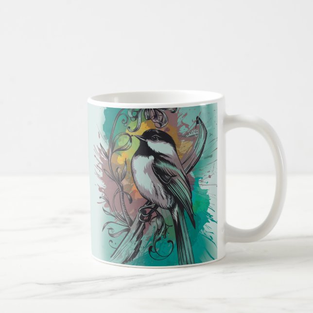 Chickadee Abstrait à l'aquarelle - Mug Turquoise (Droite)