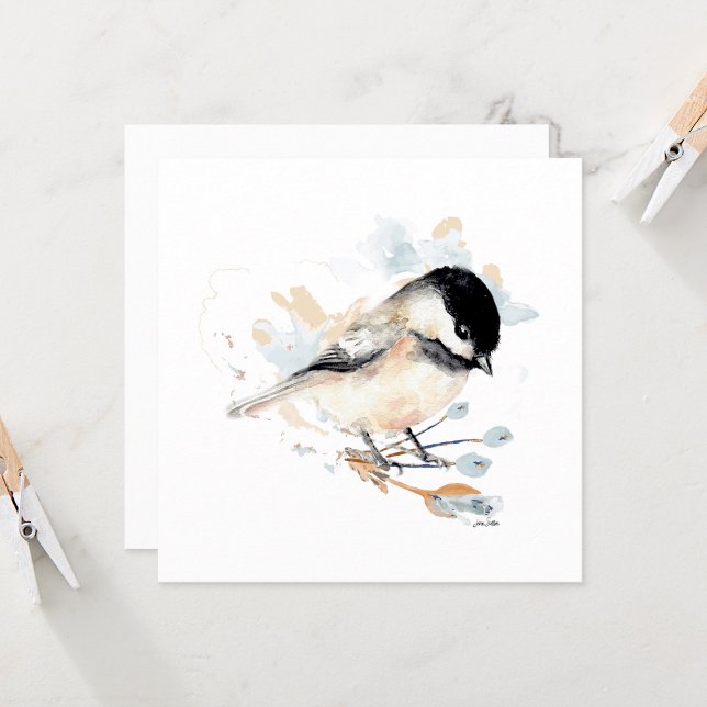 Chickadee Aquarelle Oiseau Art (Chickadee watercolor blank note card by Jenn Steffen Art)