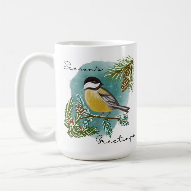 Chickadee Bonnes Fêtes Fêtes Café Mug (Gauche)