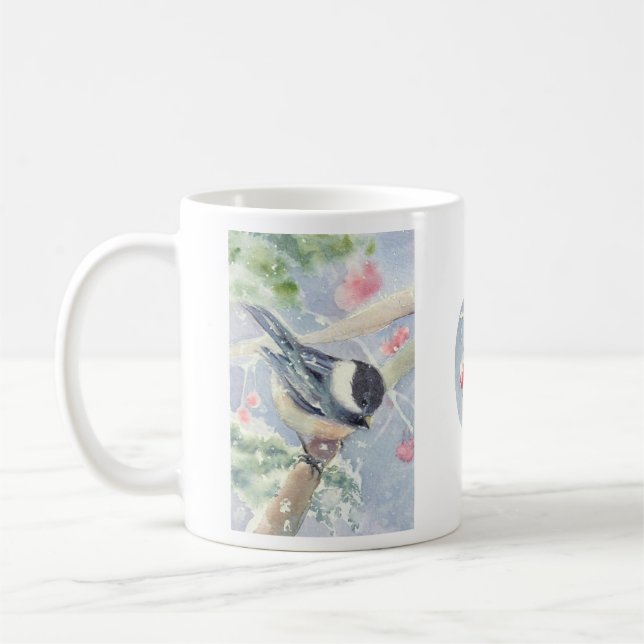 Chickadee et tasse de baies (Gauche)