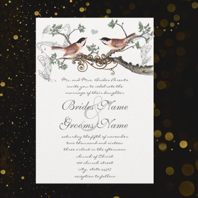 Chickadee Vintage Oiseaux Mariage Invitation (Créateur téléchargé)