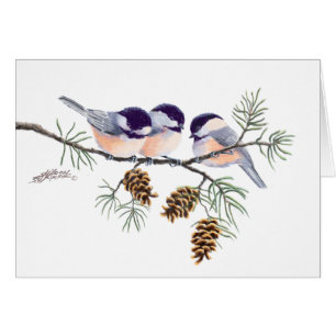 CHICKADEES et CÔNES de PIN par SHARON SHARPE