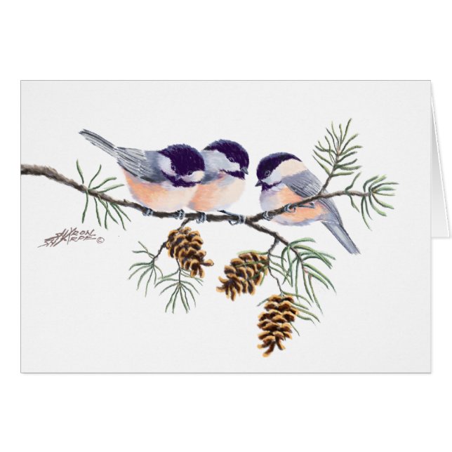 CHICKADEES et CÔNES de PIN par SHARON SHARPE (Devant horizontal)