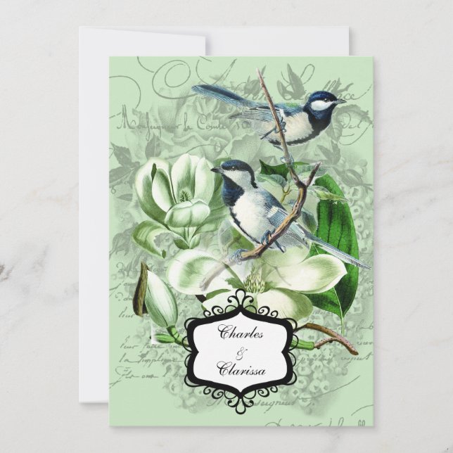 Chickadees et Magnolias 5x7 Faire-part de mariage (Devant)