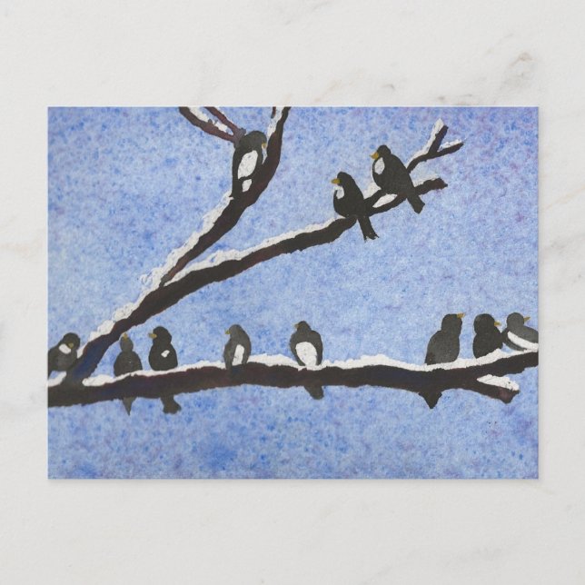 Chickadees sur les branches de neige Carte postale (Devant)