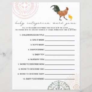Chicken Girl Baby shower Catégories Word Jeu
