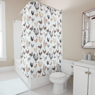 Chicken Happy Aquarelle Imprimer Douche Rideau