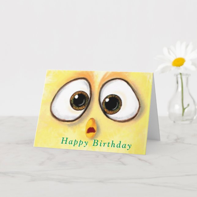 Chicken Surpris Big Eyes Drôle Carte Anniversaire (Petite plante)