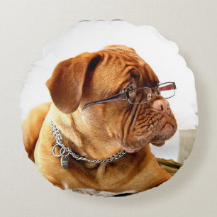 Chien à bulles avec lunettes coussin rond