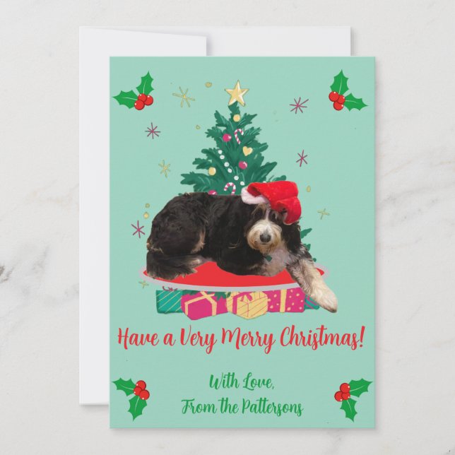 Chien à Santa Hat & Xmas Tree carte de vacances pl (Devant)