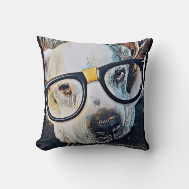 Chien adorable avec lunettes et Coussin Paw-print  (Recto)