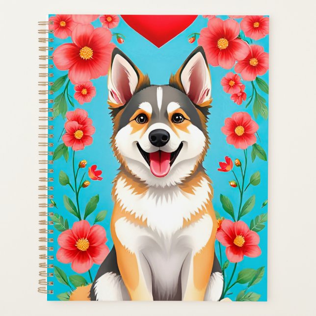 Chien adorable encadré de fleurs (Devant)