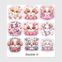 Chien adorable Kawaii Stickers Saint Valentin
