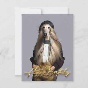 Chien afghan cheveux blonds en pantalon Joyeux ann