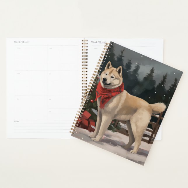 Chien Akita dans la neige de Noël (Devant avec enveloppe)