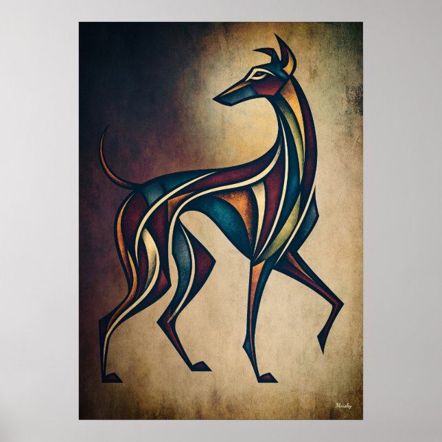 Chien Art Déco, Art mural d'animal géométrique abs (Devant)