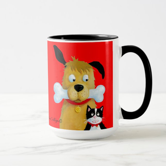 Chien avec l'os et le chat - tasse drôle (Droite)
