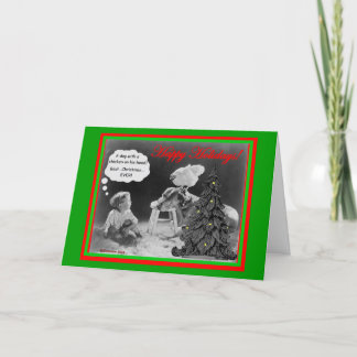 Chien avec poulet et enfant Carte de Noël amusant