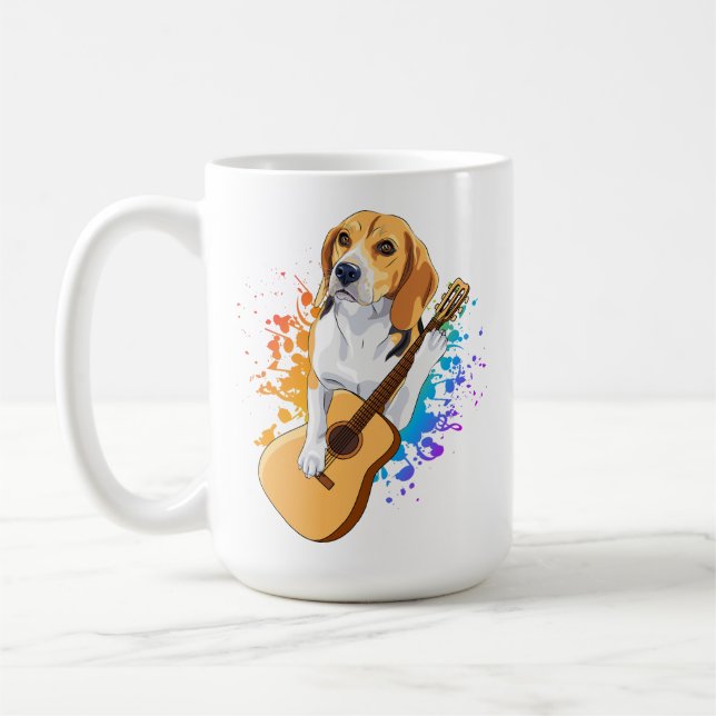 Chien beagle Jouant Acoustique Guitare Coffee Mug (Gauche)