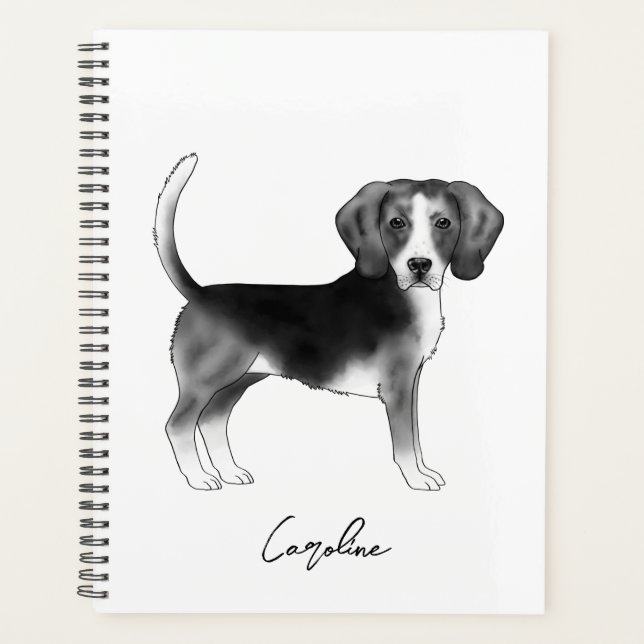 Chien Beagle Mignon En Noir Et Blanc Et Texte Pers (Devant)
