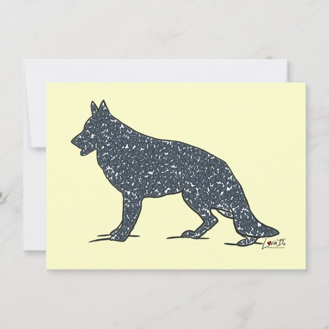 Chien berger allemand + Coeurs bleus Cartes à note (Devant)