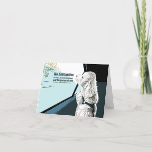 Chien bijon avec carte de billet haiku