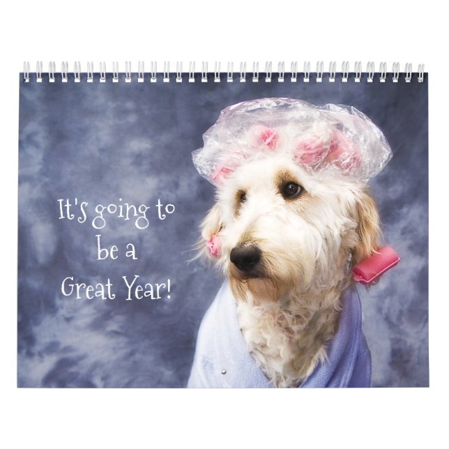 Chien blanc drôle Calendrier Doodle doré (Protection)