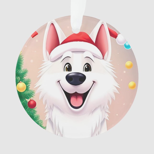 Chien Blanc en Chapeau de Père Noël (devant)