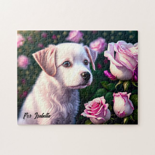Chien Blanc Et Collection Rose Puzzle (Horizontal)