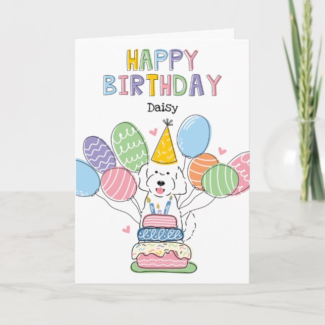 Chien blanc Goldendoodle Joyeux carte d'anniversai (Devant)