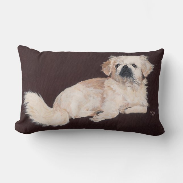 Chien blanc Pekingese Coussin (Recto)