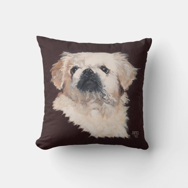 Chien blanc Pekingese Coussin (Recto)